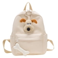 Mochila infantil minimalista crema con lindo perro Gromit y colgante de peluche - Beige