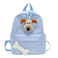 Light blue kids backpack featuring cute 3D cartoon puppy and white plush bone decor - Blue