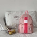 Mochila escolar rosa con rayas verticales rojas y bolsillo frontal para niños - Rosa