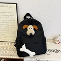 Cute black kindergarten backpack with Gromit plush design and bone charm accessory - Black