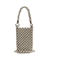 Silver beaded mini bucket bag with twisted pearl-style handle and chain strap - Silver Large