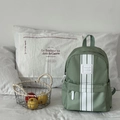 Mochila escolar infantil verde hierba de gran capacidad con rayas blancas y marca - Verde