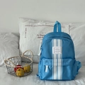 Mochila infantil azul cielo con rayas blancas y bolsillo frontal para niños y niñas - Azul