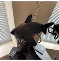 Unique shark shaped crossbody bag in black leather finish with metal zipper mouth - Black