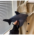 Navy blue leather shark crossbody bag featuring a creative 3D animal design with zipper - Blue