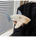 Cute shark shaped coin purse in beige and blue PU leather with a metal zipper hook - White