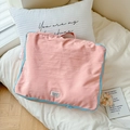 Large storage bag for kids bedding in pink fabric with stylish blue trim accents - Pink
