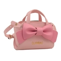 Roze mini crossbody tas voor kinderen met grote strik en gouden Guanbao logo detail - Lichtroze