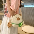 Cute Capybara canvas crossbody bag with 3D ears and turtle pendant for young women - Without Pendant / White
