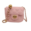 Pink quilted mini crossbody bag for kids with gold chain strap and adjustable metal ball - Pink