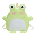 Cute green frog cartoon backpack for kids with 3D eyes and adjustable white straps - Green