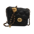 Chic black quilted leather mini crossbody bag with gold adjustable metal ball chain - Black