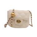 Mini white quilted crossbody bag for kids with gold chain and adjustable ball buckle - White