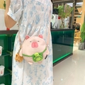 Cute pink pig animal crossbody bag with small green turtle and plush bear pendant - Without Pendant / Pink