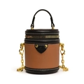 Brown and black cylinder mini bucket bag for children with golden chain strap - Calico