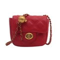 Kids quilted crossbody bag in vibrant red faux leather with gold chain strap detail - Red