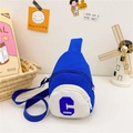 Blue and white color-block kids chest bag with letter C and adjustable strap - Blue