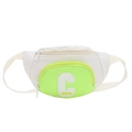 Kids' trendy chest bag in cream and neon green nylon featuring letter C patch - Green