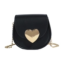 Kids heart-shaped crossbody bag in black faux leather with a golden chain strap - Black