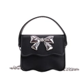 Black mini crossbody bag for kids featuring silver bow and wave edge design - Black