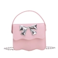 Rosa Kinder-Mini-Handtasche mit stilvoller silberner Metallschleife und oberem Tragegriff - Rosa