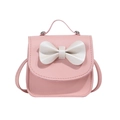 Bolso mini rosa para niños con lazo blanco y correa bandolera de cuero sintético - Blanco y Rosa