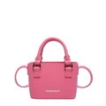 Bolso cuadrado pequeño rosa minimalista en cuero granulado con asas de anillo plateadas - Rosa