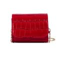 Kids red crocodile pattern crossbody bag with high-gloss finish and gold chain strap - Red