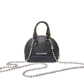 Mini bolso bandolera negro con forma de concha, textura litchi y cadena de plata - Negro Moda