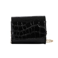 Black crocodile pattern kids shoulder bag with glossy patent finish and gold chain strap - Black