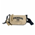Khaki canvas crossbody bag for kids with letter print and braided rope zipper pull - Khaki