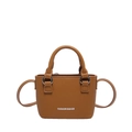 Mini bolso tote minimalista en cuero caramelo con correa ajustable y logo frontal - Marrón