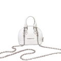 Mini white shell shoulder bag with litchi texture and elegant pearl chain strap - White