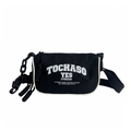 Black canvas crossbody bag for kids with retro letters and black chain strap detail - Black