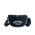 Fashionable black children's crossbody bag with white trim and athletic letter print - Black