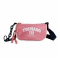 Pink canvas crossbody bag for kids with black plastic chain and adjustable shoulder strap - Pink