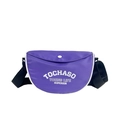 Kids purple half-moon crossbody bag with white letter print and nylon shoulder strap - Purple