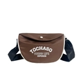 Sac bandoulière marron foncé pour enfants avec lettrage TOCHASO blanc et sangle noire - Marron