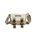 Sac bandoulière enfant beige et crème avec broderie Good Luck et doubles boucles argentées - Kaki