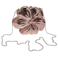Rose gold flower-shaped chain bag with metallic mirror finish and long ball chain strap - Rose Gold