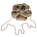 Floral shaped evening bag in metallic gold finish with matching round bead chain strap - Gold