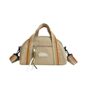 Sac bandoulière semi-circulaire en oxford kaki avec sangle colorée et patch lettré - Rose Lotus