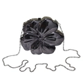 Elegant black metallic flower-shaped crossbody bag with a sleek ball chain strap - Gunmetal