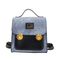 Mochila infantil de oso lindo en lona vaquera azul y detalle de bolsillo de cuero - Negro