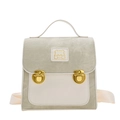Mochila infantil de lona verde con cuero en contraste y hebilla de oso dorado - Verde
