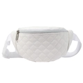 White quilted PU leather fanny pack with crosshatch pattern and adjustable nylon strap - Off White