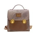 Mochila vintage marrón y gris para niños con bordado de oso y detalles elegantes - Marrón