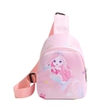 Pink canvas chest bag for kids featuring a cute cartoon mermaid print and adjustable strap - Pink Crown Mermaid