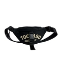 Black canvas waist bag for kids featuring yellow TOC ASO embroidery and adjustable strap - Black