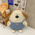 Zaino in tela a forma di cane stile Gromit con salopette blu e dettagli morbidi - Solo Borsa / Bianco
